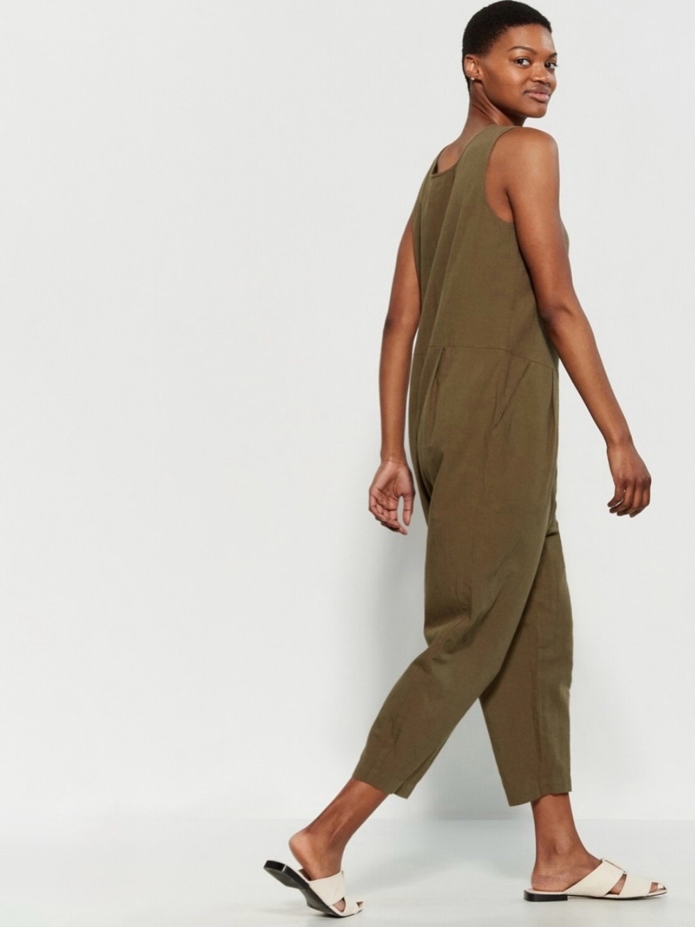 Eileen Fisher Slouch Olive Green Jumpsuit women’s XL